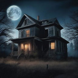 A movie poster for a film featuring a spooky haunted house in a deserted colony at night