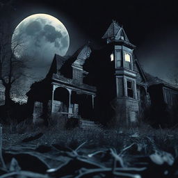 A movie poster for a film featuring a spooky haunted house in a deserted city at night, viewed from an upside-down camera angle