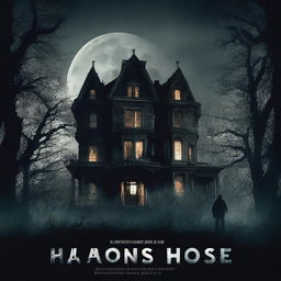 A movie poster for a film featuring a spooky haunted house in a deserted city at night, viewed from an upside-down camera angle