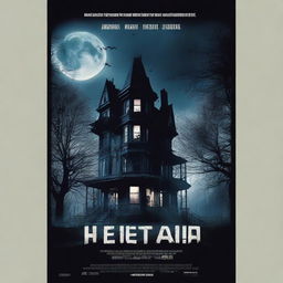 A movie poster for a film featuring a spooky haunted house in a deserted city at night, viewed from an upside-down camera angle