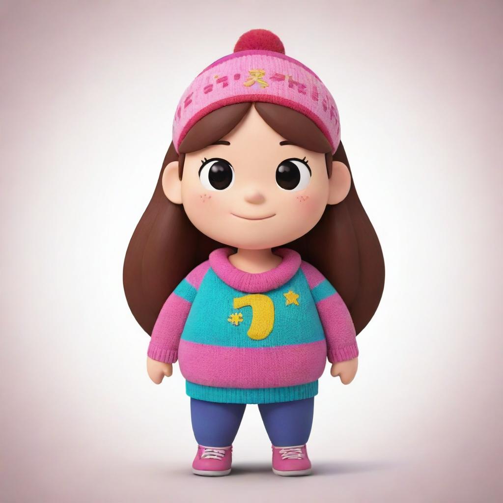 Mabel Pines from Gravity Falls translated as a Chinese character, retaining her colorful sweater, head band and lively personality