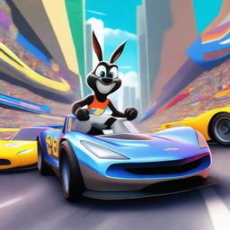 Create a vibrant and dynamic scene from Space Jam 3 reimagined as a high-octane racing movie