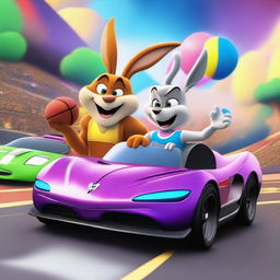 Create a vibrant and dynamic scene from Space Jam 3 reimagined as a high-octane racing movie