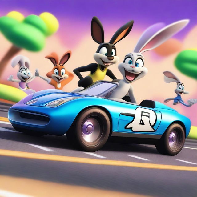 Create a vibrant and dynamic scene from Space Jam 3 reimagined as a high-octane racing movie