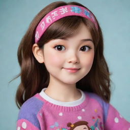 Mabel Pines from Gravity Falls translated as a Chinese character, retaining her colorful sweater, head band and lively personality