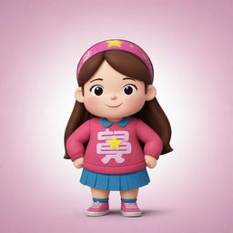 Mabel Pines from Gravity Falls translated as a Chinese character, retaining her colorful sweater, head band and lively personality