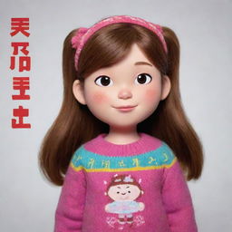 Mabel Pines from Gravity Falls translated as a Chinese character, retaining her colorful sweater, head band and lively personality