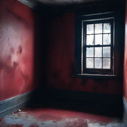 A haunted room in complete darkness, with only faint moonlight streaming through a cracked window