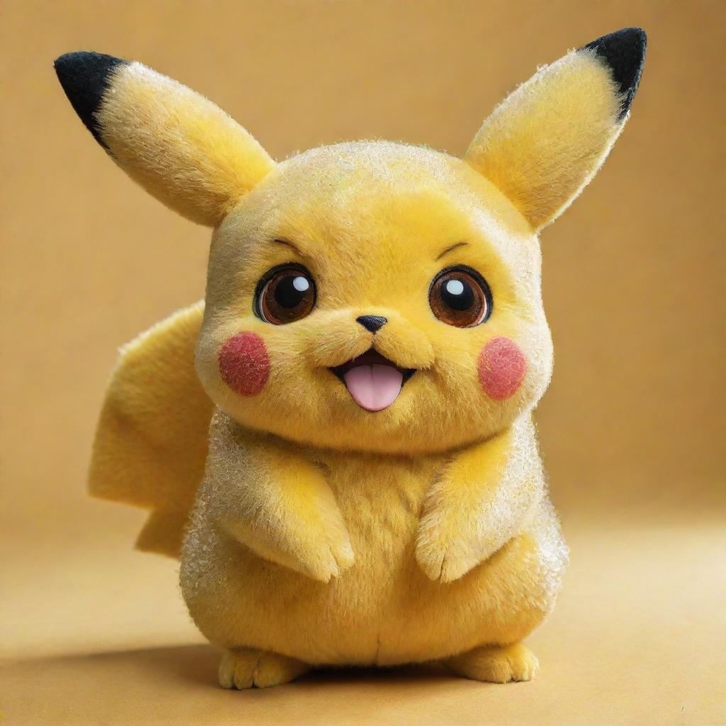 A detailed and vibrant image of Pikachu from Pokémon, in its classic cute and chubby design with bright yellow fur and large sparkly eyes.