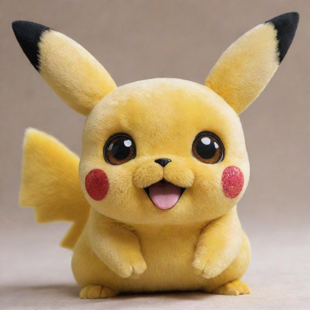 A detailed and vibrant image of Pikachu from Pokémon, in its classic cute and chubby design with bright yellow fur and large sparkly eyes.