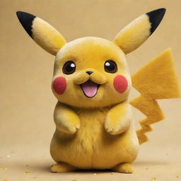 A detailed and vibrant image of Pikachu from Pokémon, in its classic cute and chubby design with bright yellow fur and large sparkly eyes.