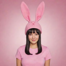 Louise Belcher from Bob's Burgers reimagined as a Chinese character, holding true to her signature pink bunny ears hat and her mischievous persona