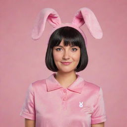 Louise Belcher from Bob's Burgers reimagined as a Chinese character, holding true to her signature pink bunny ears hat and her mischievous persona