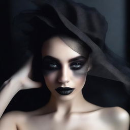 Create an image featuring a seductive and alluring atmosphere with a black color scheme