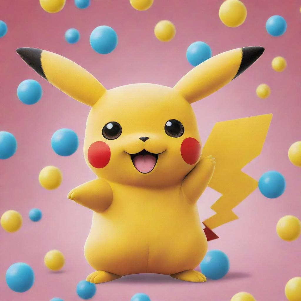 A lively, cartoonish rendition of Pikachu from Pokémon, capturing the character's charm and bubbly personality in bright, eye-catching colors.