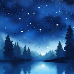 A serene night sky painted in deep blue hues, scattered with twinkling stars