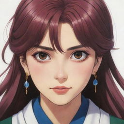 An imaginative depiction of the daughter of Hak and Yona from Akatsuki no Yona. She appears as a strong and beautiful character, with traits resembling both her parents.