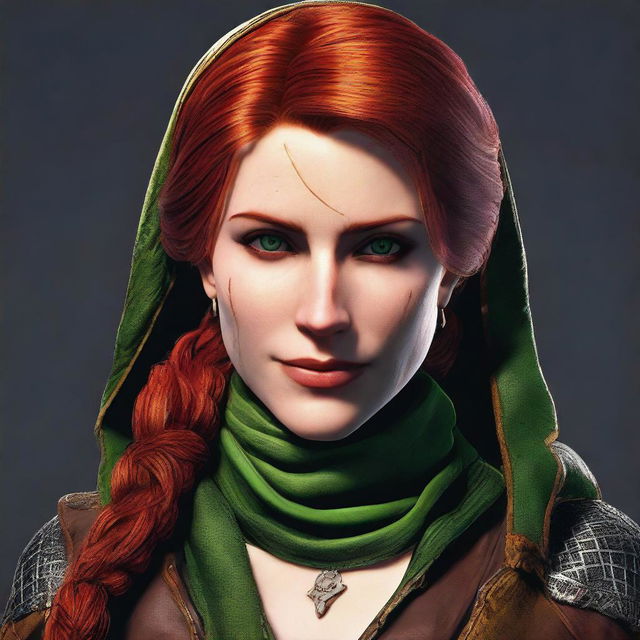 Create an image of Triss Merigold from The Witcher 3, wearing a hijab