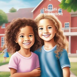 A realistic book cover featuring a 4-year-old girl with brown curly hair, slightly tanned skin, brown eyes, and a beautiful smile