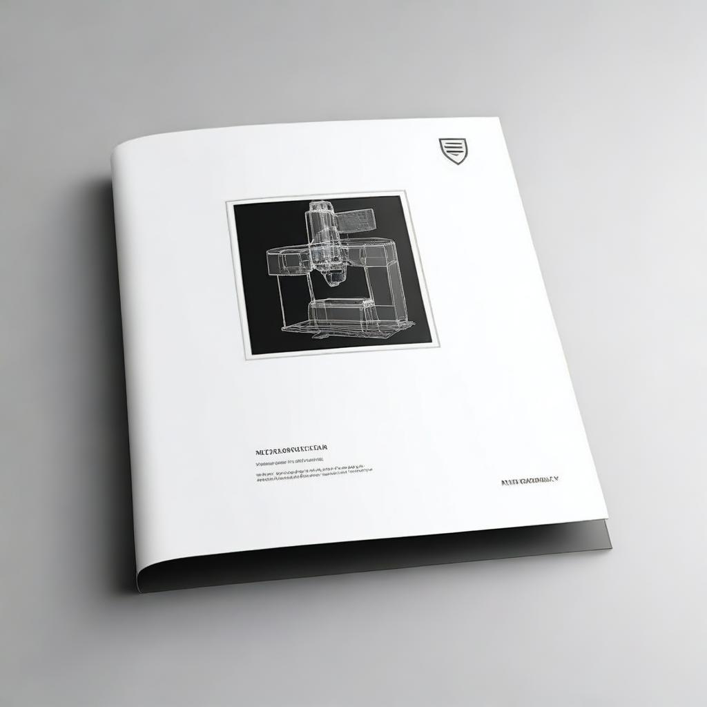 Create a project brochure cover featuring a laser marking machine as the central element