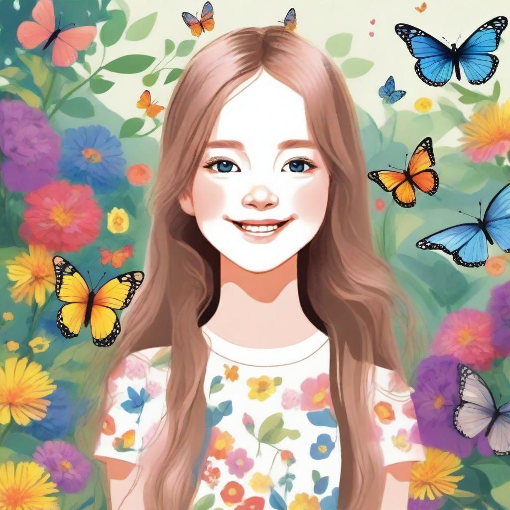 A detailed and vibrant illustration of a young girl with a cheerful expression