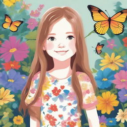 A detailed and vibrant illustration of a young girl with a cheerful expression