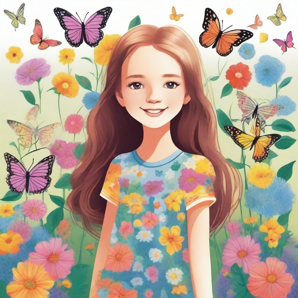 A detailed and vibrant illustration of a young girl with a cheerful expression