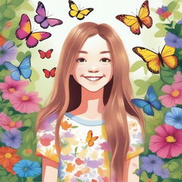 A detailed and vibrant illustration of a young girl with a cheerful expression