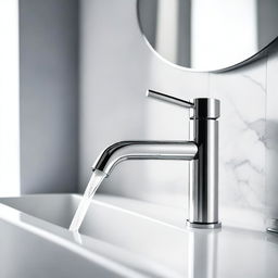 A sleek, modern faucet design in a stylish bathroom setting