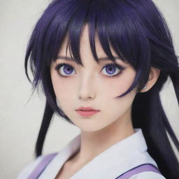 A girl from Akatsuki no Yona with sleek black hair and piercing purple eyes.