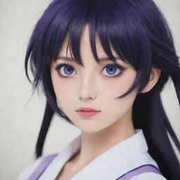 A girl from Akatsuki no Yona with sleek black hair and piercing purple eyes.