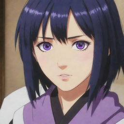 A girl from Akatsuki no Yona with sleek black hair and piercing purple eyes.