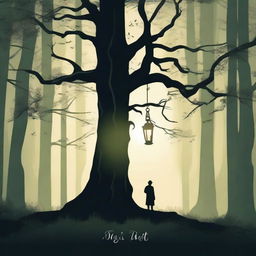 Create a captivating book cover featuring a mysterious forest with tall, ancient trees