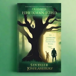 Create a captivating book cover featuring a mystical forest with towering ancient trees, a hidden path leading to a glowing portal, and a silhouette of an adventurer standing in awe