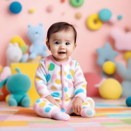 A cute and adorable baby named Babu, smiling and playing with toys