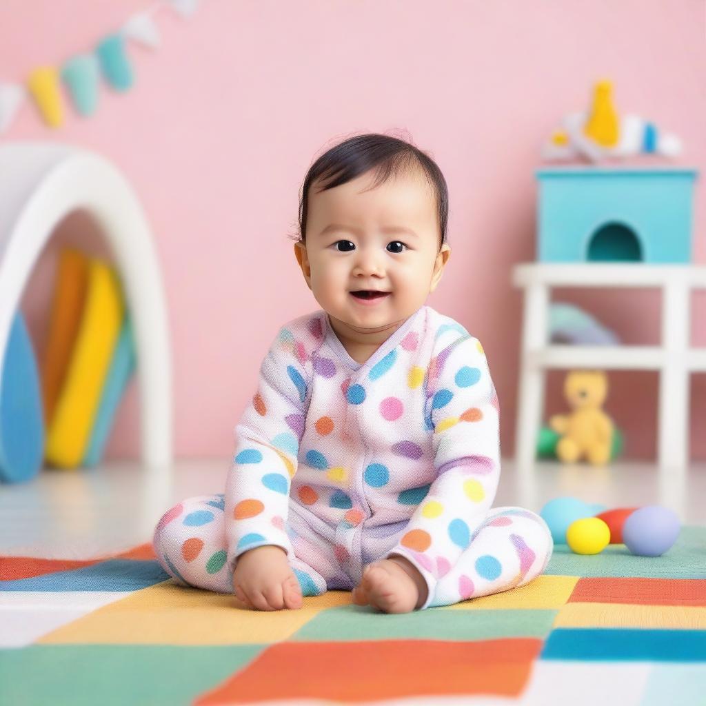 A cute and adorable baby named Babu, smiling and playing with toys