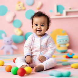 A cute and adorable baby named Babu, smiling and playing with toys