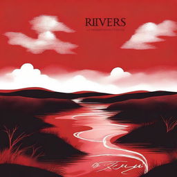 Design a book cover with a red background that captures the essence of a river