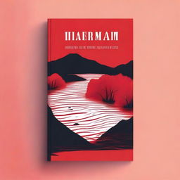 Design a book cover with a red background that captures the essence of a river