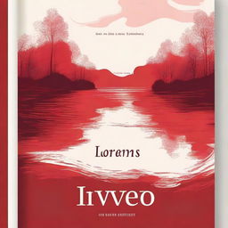 Design a book cover with a red background that captures the essence of a river