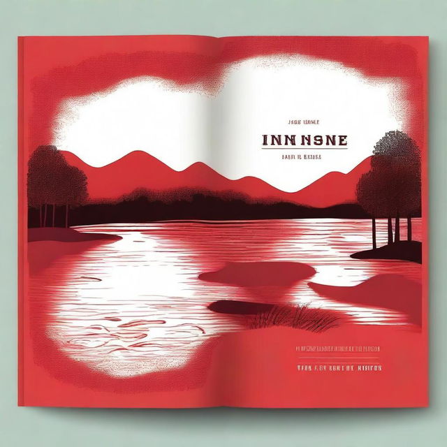 Design a book cover with a red background that captures the essence of a river