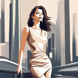 A stylish illustration of an attractive woman wearing a tight dress