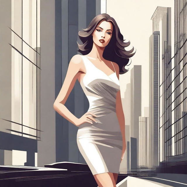 A stylish illustration of an attractive woman wearing a tight dress