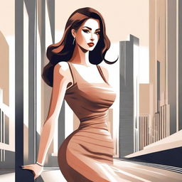 A stylish illustration of an attractive woman wearing a tight dress