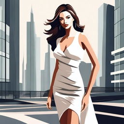 A stylish illustration of an attractive woman wearing a tight dress