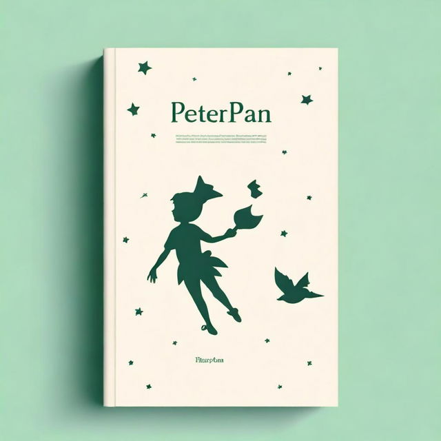 Create a minimalist digital book cover and back cover for 'Peter Pan'