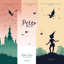 Create a minimalist digital book cover and back cover for 'Peter Pan'