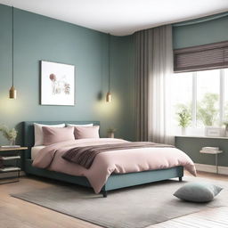 A beautifully redesigned bedroom with modern furniture, elegant decor, and soft ambient lighting