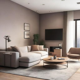 A beautifully designed living room with modern furniture, elegant decor, and warm ambient lighting