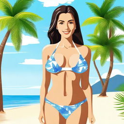 Create an image of a girl in a bikini with an attractive and confident expression